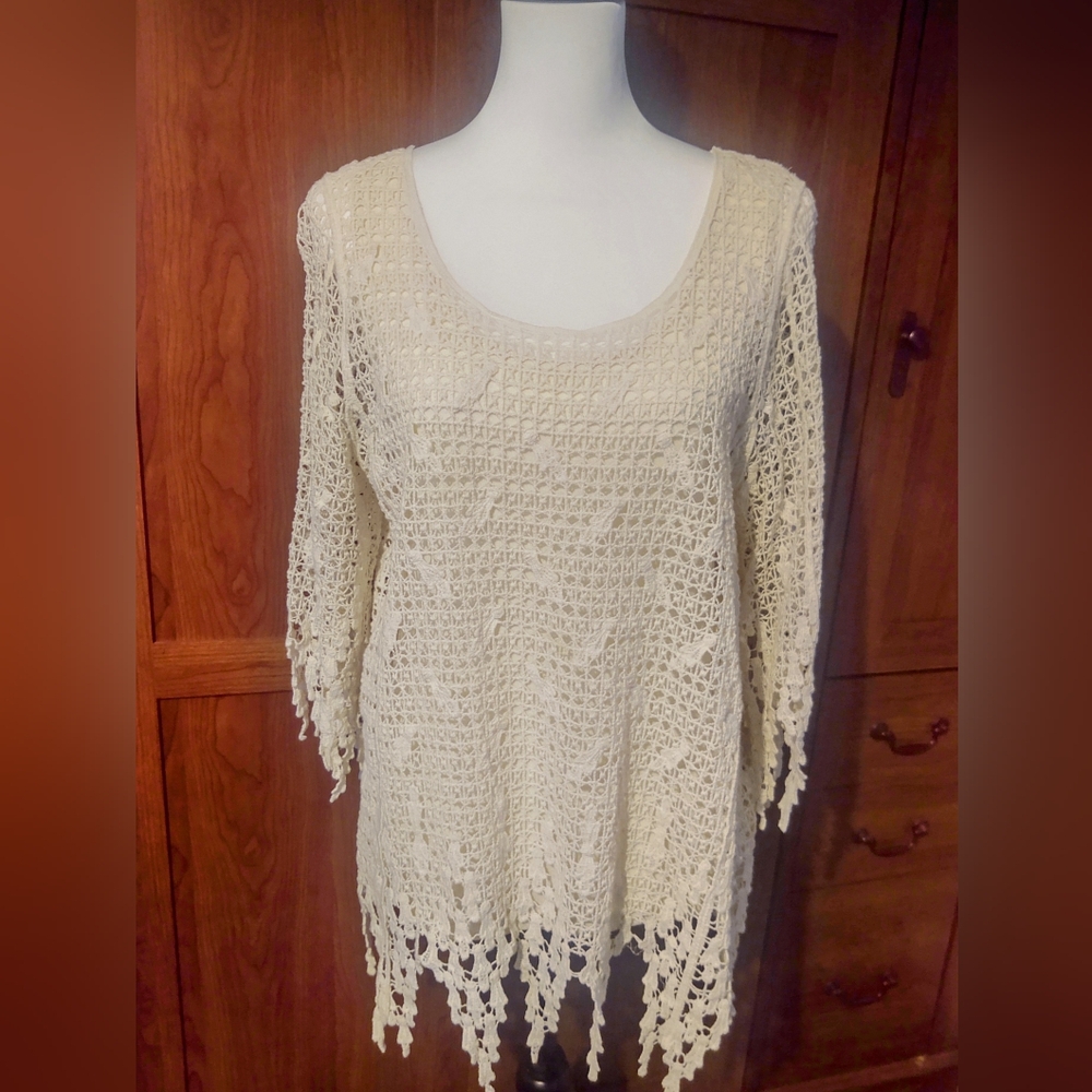 Vtg V Cristina Lace Overlay Blouse Ivory Sz L - Picture 4 of 10